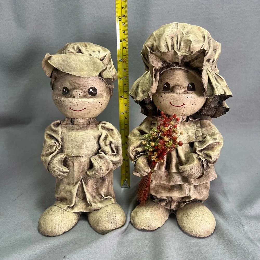 Vintage Dip 'N Drape Folk Art Dolls Paper Mache Sepia Toned 1970s Handmade Craft